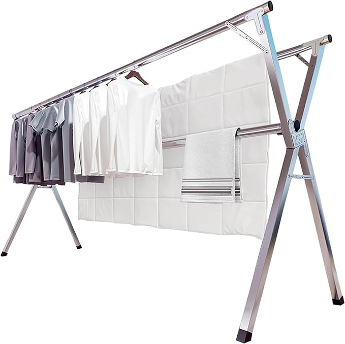 JAUREE 79" Clothes Drying Rack, Drying Rack Clothing Folding Indoor Outdoor | Heavy Duty Stainless Steel Laundry Rack, Foldable Portable Large Clothes Rack Garment Rack with 20 Windproof Hooks