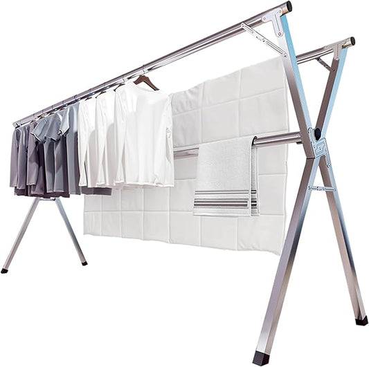 JAUREE 79" Clothes Drying Rack, Drying Rack Clothing Folding Indoor Outdoor | Heavy Duty Stainless Steel Laundry Rack, Foldable Portable Large Clothes Rack Garment Rack with 20 Windproof Hooks