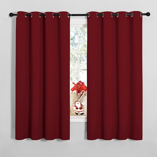 NICETOWN Christmas Burgundy Window Curtains 1 Pair 55 by 68-in Burgundy Red | Thermal Insulated Solid Grommet Blackout Curtains/Draperies for Laundry Room