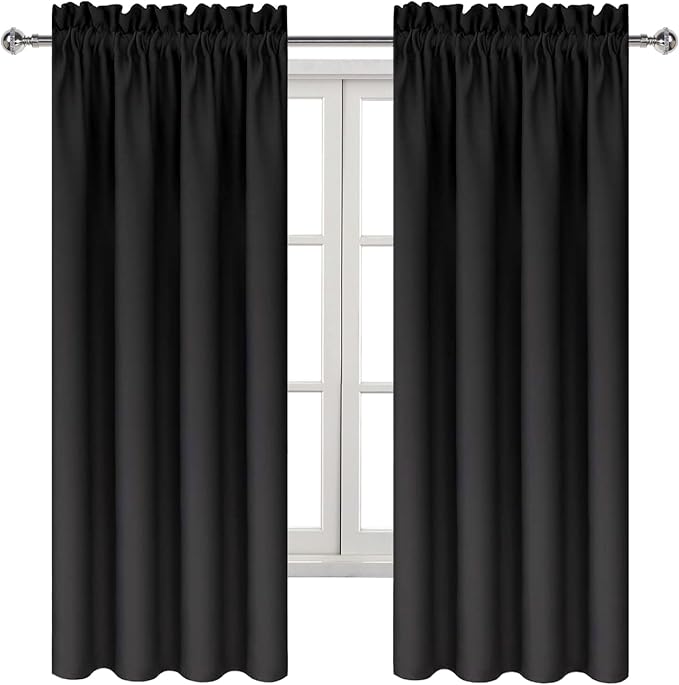DWCN Blackout Curtains for Bedroom Living Room 42 x 63 Inch Long Black | 2 Panels Set, Room Darkening, Thermal Insulated, Light Blocking, Rod Pocket Drapes, Noise Reducing Window Treatments