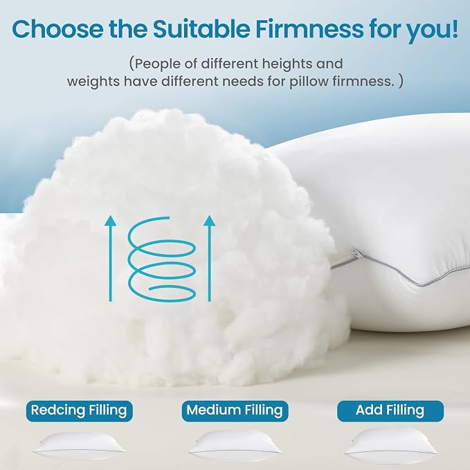 Pillows Standard Size Set of 4, Soft & Fluffy Bed Pillows for Sleeping | Down Alternative Fill Pillows, Adjustable Zippered Plush Support, Hotel Quality, Oeko-TEX, Machine Washable,110GSM