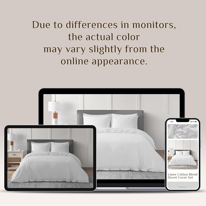 DAPU Linen Duvet Cover Set - French Linen Cotton Blend Natural Flax Soft Breathable Bedding 3 Pcs Set - 1 Duvet Cover 2 Pillowcases (Off-White/Cotton Linen, Full/Queen)