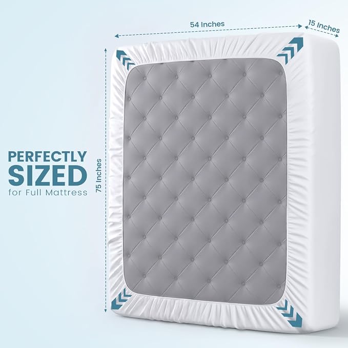 Waterproof Full Mattress Protector 14 Pack fits Upto 15" deep Mattresses | Utopia Bedding 200 GSM Soft & Breathable Mattress Cover, Dirt-Proof, Noiseless, Machine Washable Fitted Sheet Style, White