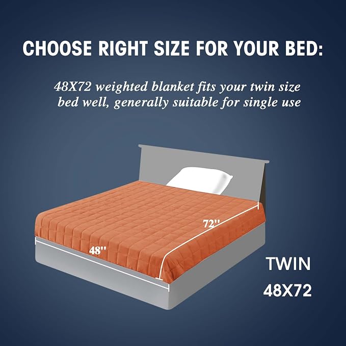 yescool Weighted Blanket for Adults (12 lbs, 48" x 72", Orange) Cooling Heavy Blanket for Sleeping Perfect for 110-130 lbs, Twin Size Breathable Blanket with Premium Glass Bead, Machine Washable