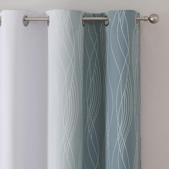 Stone Blue and Greyish White Blackout Curtains for Bedroom 54 Inch Long | Estelar Textiler Room Darkening Ombre Curtains for Bathroom,Light Blocking,Thermal Insulated Grommet Drapes,42Wx54L,2 Panels