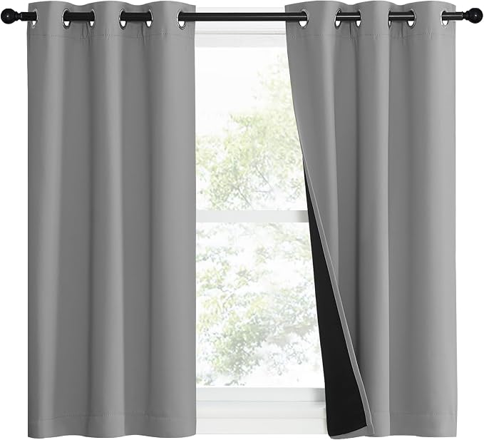 NICETOWN Full Shade Curtain Panels, Pair of Energy Smart & Noise Blocking Out Blackout Drapes for Dining Room Window, Thermal Insulated Guest Room Lined Window Dressing(Silver Grey, 37 x 40 inch)
