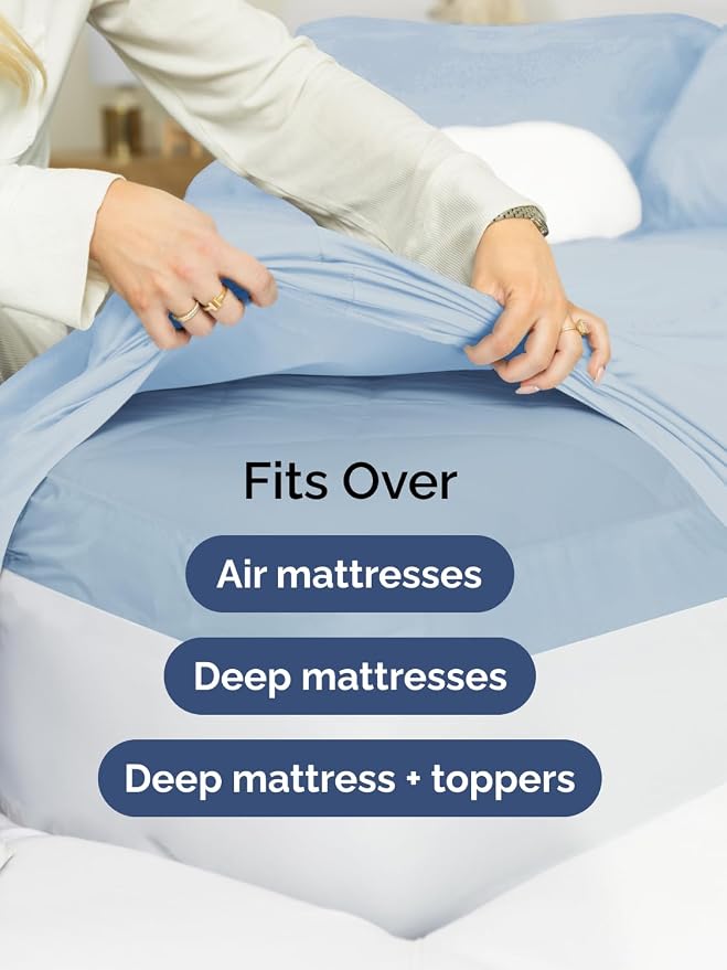 Deep Twin XL Fitted Sheet - College Dorm Room Essentials - Sky Blue | Easily Fits 18 inch to 24 inch Mattress, Wrinkle Resistant, Soft, Breathable & Comfy, Extra Deep Pockets Fitted Sheet