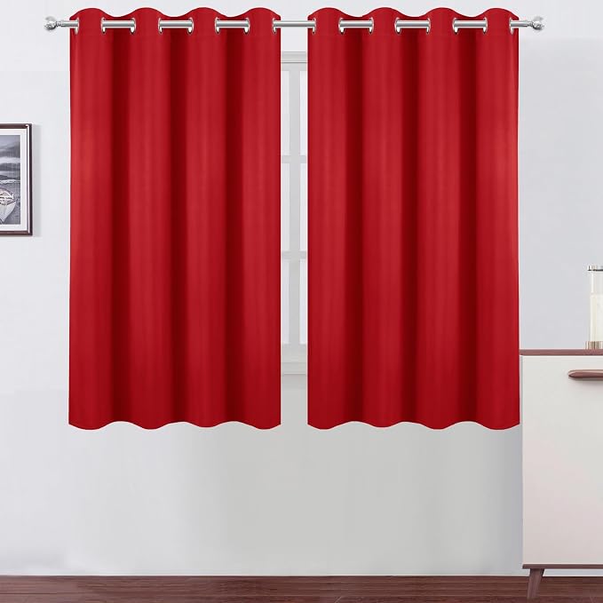 Blackout Curtains 66 x 54 Inch Long Bright Red Curtains Set of 2 Panels Room Darkening Curtains for Bedroom and Living Room