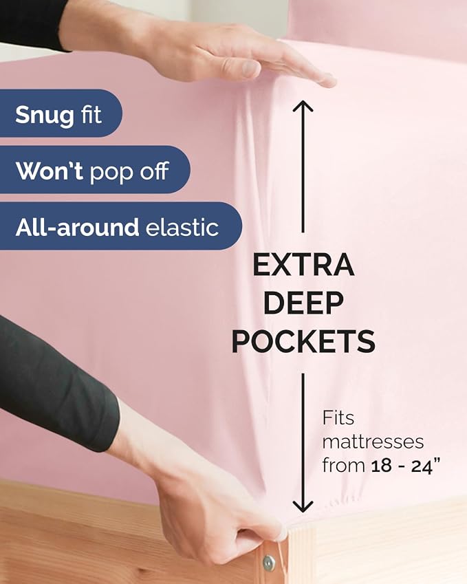 2 Pack Extra Deep Twin Fitted Sheets with Deep Pockets - Lavender Pink | Hotel Luxury Bottom Fitted Sheets Only, Soft, Fade & Wrinkle Free, Breathable & Comfy, All Around Elastic Fitted Sheets