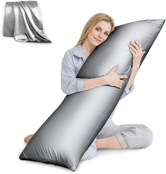 Body Pillow with Satin Pillowcase, Body Pillow for Adults | 20"x54", Removable Cover, OEKO-TEX Certified Down Alternative Filling,Washing Machine