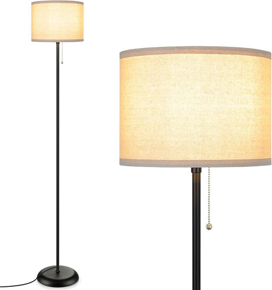 FOLKSMATE Floor Lamp for Living Room Modern Minimalist Tall Black | Standing LED Lamp with Linen Shade Reading Light for Bedroom Office Kids Room Without Bulb