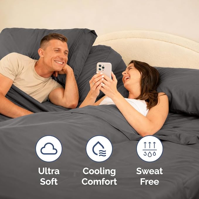 Flex Top Split Head King 4 Piece Sheet Set - Soft & Breathable - Dark Grey | Cooling Bed Sheets Set, Hotel Luxury Bedding for Women & Men with Deep Pockets, Wrinkle Free & Fade Resistant, Oeko-Tex