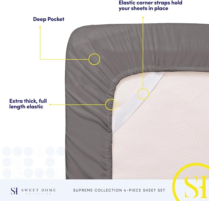 California King Sheet Sets - Breathable Luxury Sheets with Full Elastic & Secure Corner Straps Built In - 1800 Supreme Collection Cal King Deep Pocket Bedding Set, Sheet Set, California King, Gray