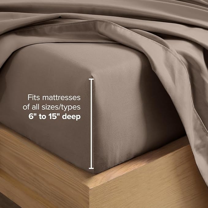 Bare Home Twin Sheet Set - 1800 Ultra-Soft (Twin, Taupe) | Deep Pockets 6 to 15 Inches, Breathable, Hypoallergenic, Hotel Luxury, Easy Fit, Soft, All-Season