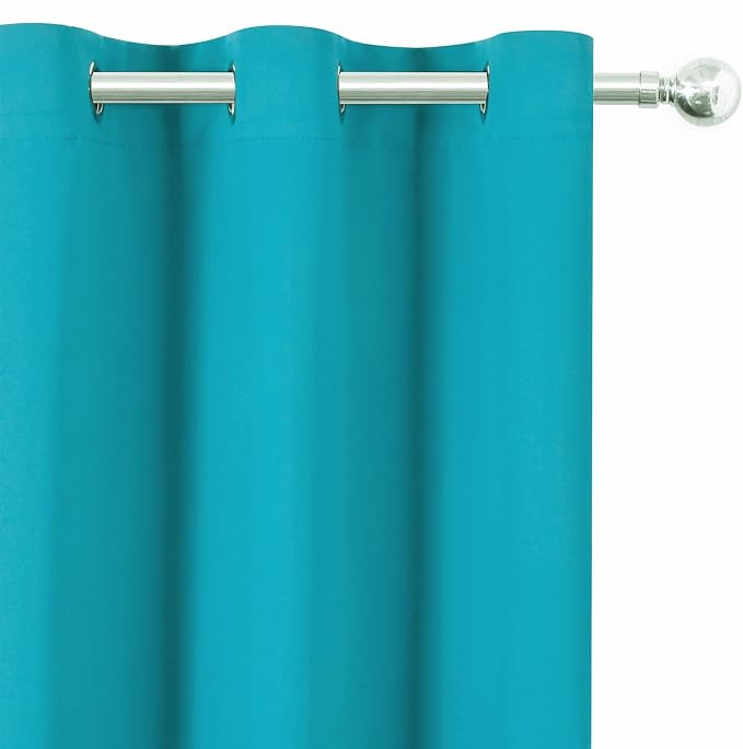Blackout Curtains 66 x 54 Inch Long Teal Curtains Set of 2 Panels Room Darkening Curtains for Bedroom and Living Room