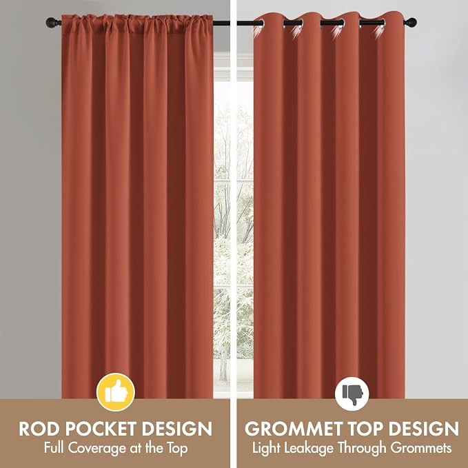 MIULEE 84 Inch Length Burnt Orange Blackout Bedroom Curtains Set of 4 | Thermal Curtains for Summer Heat, Light Blocking Privacy Bedroom Window Drapes, Top&Bottom Rod Pocket, Living Room
