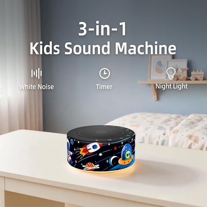 Kipcush White Noise Machine for Baby & Adults, Sleep Sound Machine with 30 Soothing Sounds, 8-Color Night Light, Memory Function, White Noise for Sleeping, Nursery, Office, Travel, Relaxation