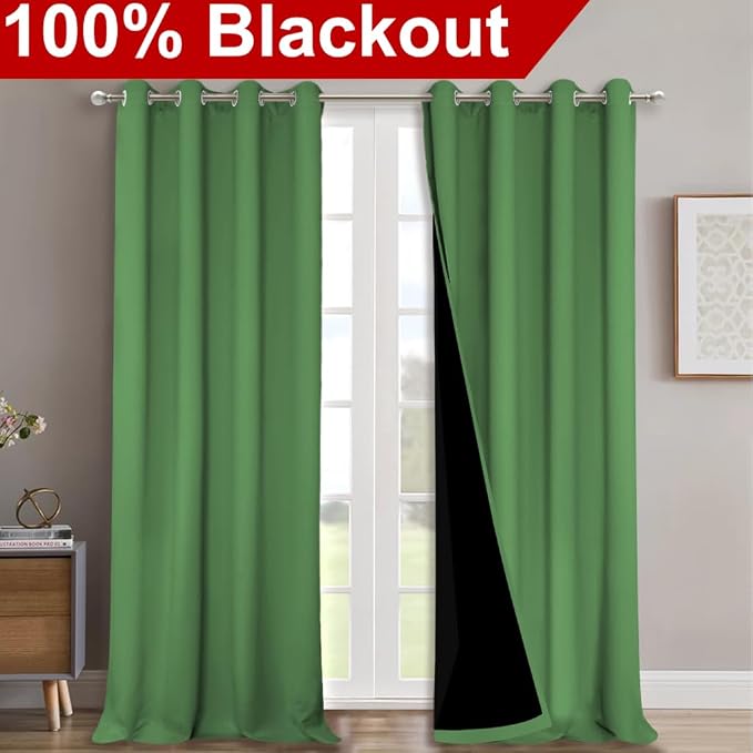 NICETOWN Full Shading Curtains for Windows, Forest Green, Pack of 2, 52 inches W x 95 inches L, Super Heavy-Duty Black Lined Blackout Curtains for Bedroom, Privacy Assured Window Treatment