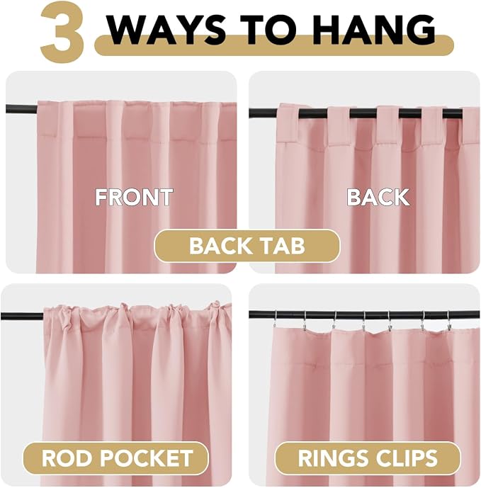 H.VERSAILTEX Blackout Curtains Thermal Insulated Window Treatment Panels Room Darkening Blackout Drapes for Living Room Back Tab/Rod Pocket Bedroom Draperies (2 Panels, Baby Pink, 52 x 96 Inch)