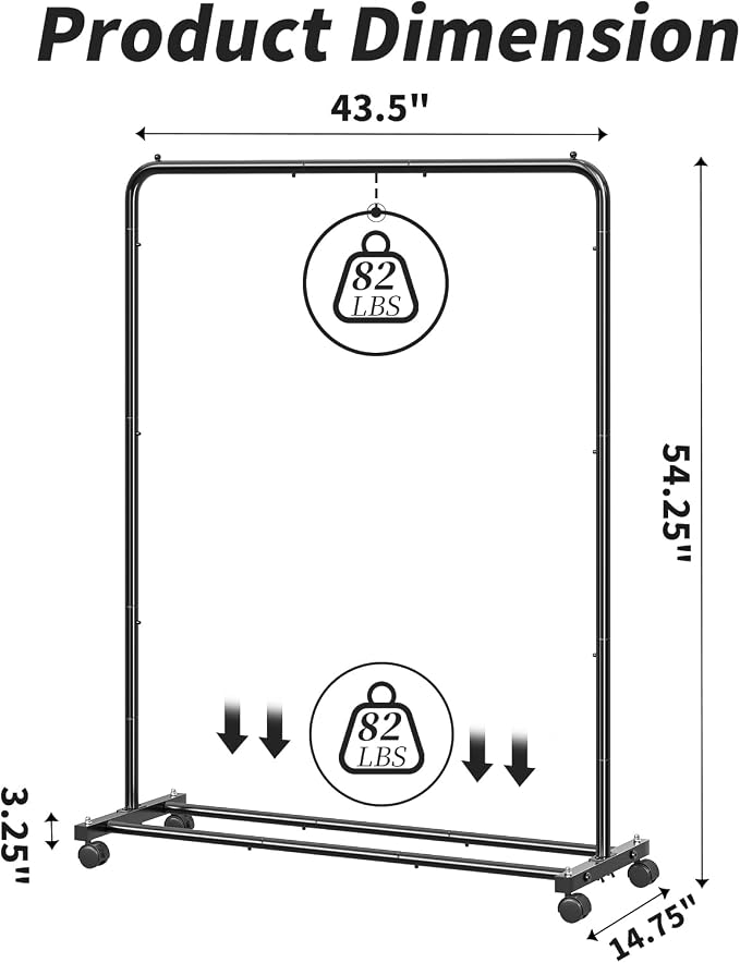 Simple Trending Clothing Rack, Portable Garment Rack, Clothes Rack, Black | Metal Frame, Bottom Shelf, 360° Lockable Wheels, Anti-Slip Stoppers, Bedroom, Laundry Room