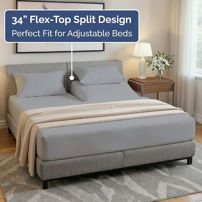 Flex Top Split Head King 4 Piece Sheet Set - Soft & Breathable - Steel Blue | Cooling Bed Sheets Set, Hotel Luxury Bedding for Women & Men with Deep Pockets, Wrinkle Free & Fade Resistant, Oeko-Tex