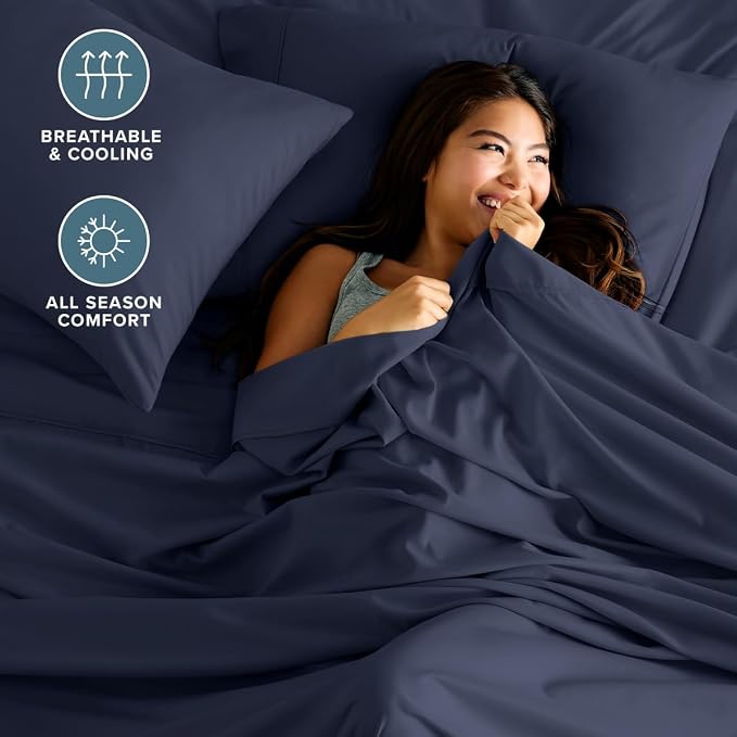 Bare Home Queen Sheet Set - 1800 Ultra-Soft (Queen, Midnight Blue) | Deep Pockets 6 to 15 Inches, Breathable, Hypoallergenic, Hotel Luxury, Easy Fit, Soft, All-Season