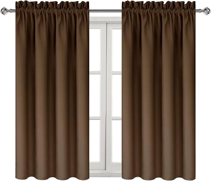 DWCN Blackout Curtains for Bedroom Living Room 42 x 45 Inch Long Brown | Room Darkening, Thermal Insulated, Light Blocking, Rod Pocket Drapes, Noise Reducing Window Treatments