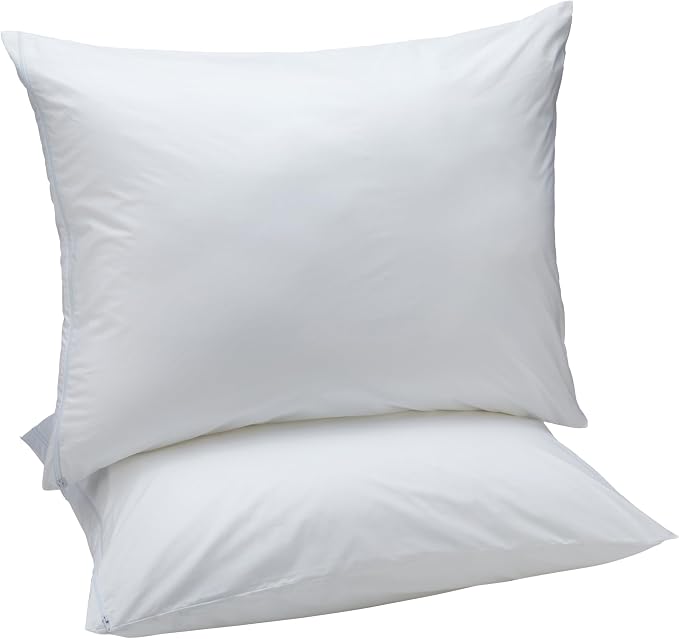 Amazon Basics Down Alternative Bed Pillows with Hypoallergenic Pillow Protector Cases, Soft Density for Stomach and Back Sleepers, Standard 26" x 20", White, 2-Pack