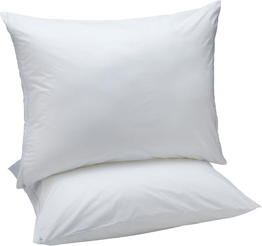 Amazon Basics Down Alternative Bed Pillows with Hypoallergenic Pillow Protector Cases, Soft Density for Stomach and Back Sleepers, Standard 26" x 20", White, 2-Pack