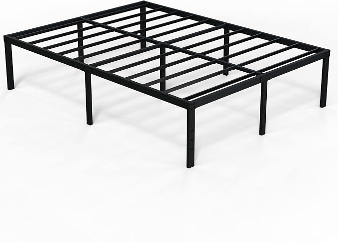 EMODA 18 Inch King Bed Frame, Heavy Duty Tall with Large Storage Space | Metal Platform No Box Spring Needed Noise Free, Easy Assembly, Black