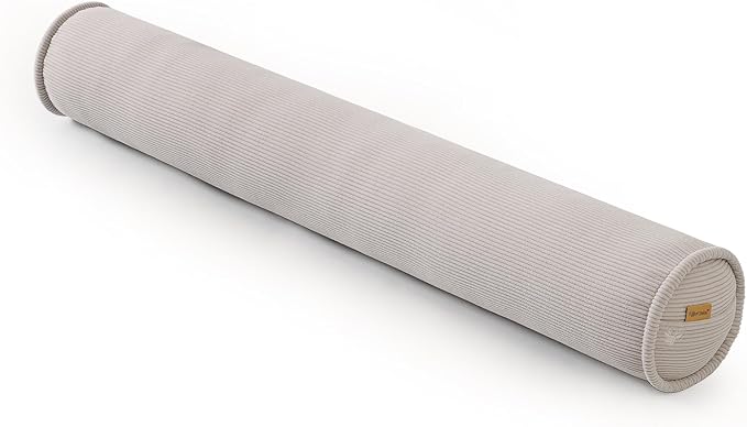 Long Round Body Pillow for Adults – Corduroy Cervical Roll Bolster Pillow, Firm Support for Spine Alignment & Side Sleeping,59 x 7.87 Inches,Beige Gray