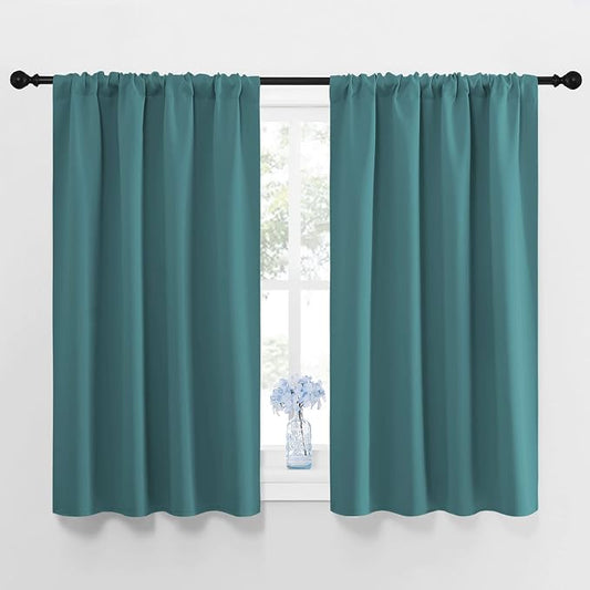 NICETOWN Window Curtains Blackout Drapes - Thermal Insulated Solid Rod Pocket Blackout Curtains/Draperies for Living Room (Sea Teal, One Pair, 42 by 45-Inch)
