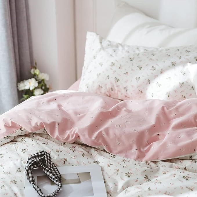 Floral Comforter Set Queen Soft Bedding Comforter Set 3 Pieces Garden Style Pink Flower Print Botanical Flowers Comforter Set for All Seasons 1 Comforter and 2 Pillowcases (Floral, Queen)