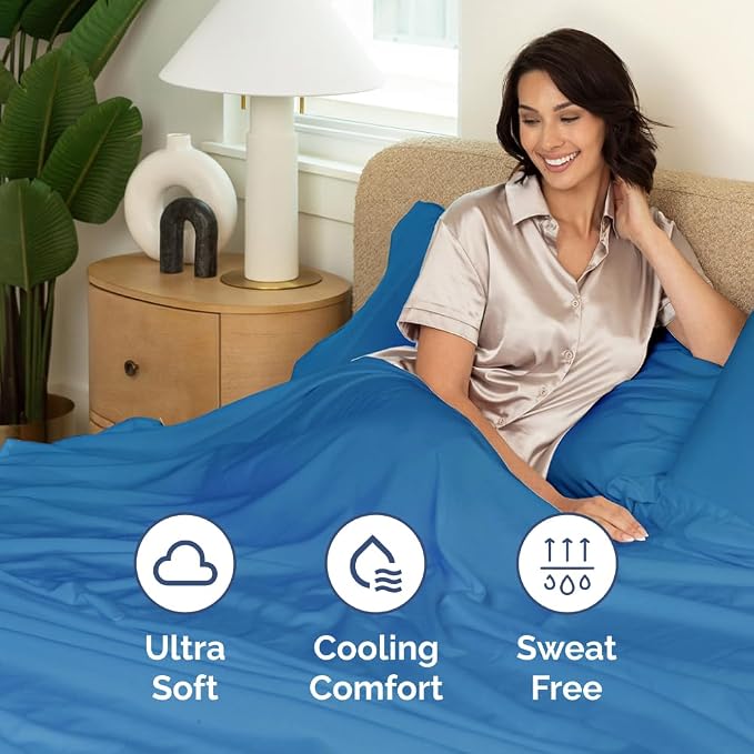 Extra Deep Cal King Sheet Set - 4 Piece Breathable & Cooling - Royal Blue | Easily Fits 18 to 24 inch Mattress, Ultra Soft, Wrinkle & Fade Free with Extra Deep Pockets, Comfy Hotel Luxury Bedding