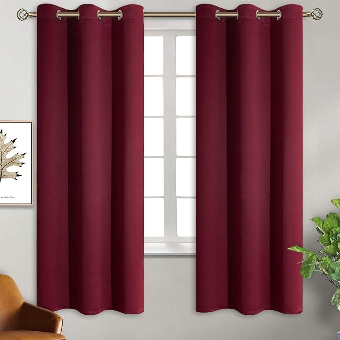 BGment Burgundy Blackout Curtains for Bedroom 63 Inch Long - 2 Panels | Grommet Top, Black Out, Room Darkening, Sunblock, Thermal Insulated, Window Drapes for Kids Boys Room, 38x63 Inch
