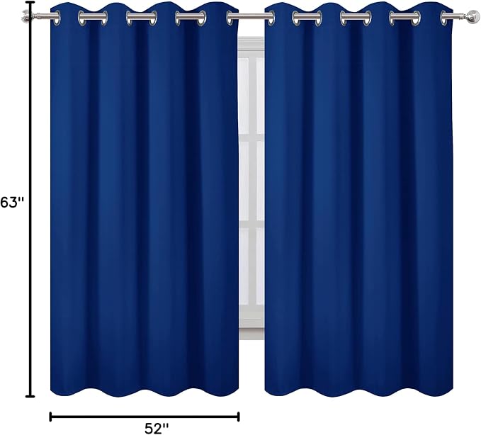 Blackout Curtains 52 x 63 inch/Royal Blue Curtains Set of 2 Panels/Thermal Insulated Room Darkening Bedroom Curtains