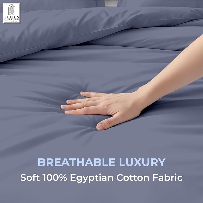 3 Pc Duvet Cover King Size Set-100% Egyptian Cotton 600 Thread Count Ultra Soft Premium Durable Comforter Cover Zipper Closure & Corner Ties - (Mediterranean Blue, 104" X 94")