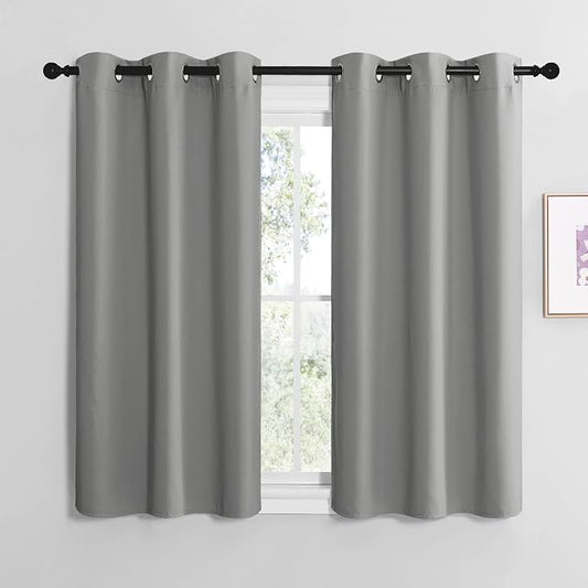 NICETOWN Thermal Insulated Grommet Blackout Curtains, Kids Window Drape Panel for Nursery, Privacy Short Curtains (Silver Grey, 2 Panels, W42 x L50 -Inch)