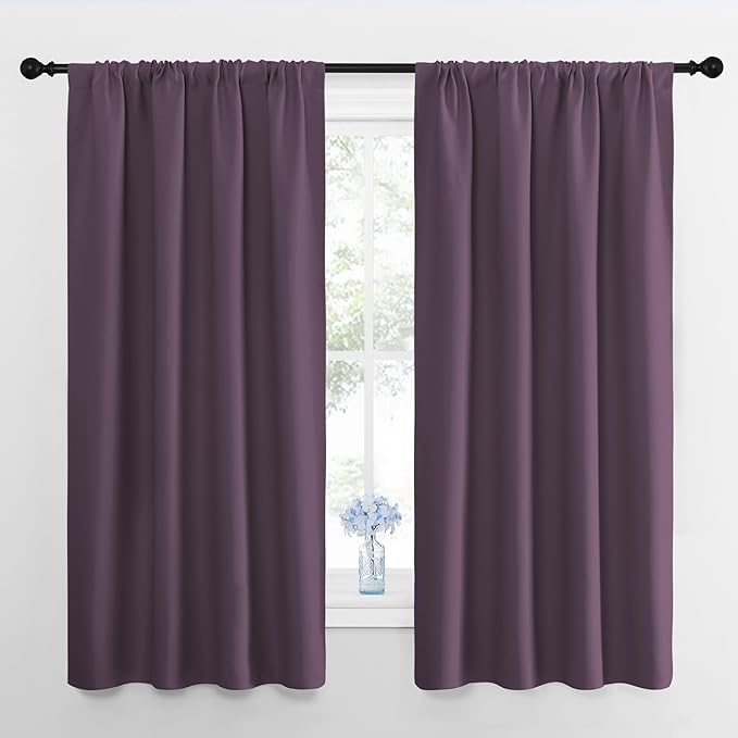 NICETOWN Plum Blackout Curtains for Living Room 42" w x 63" L 2 Panels | Darkening Window Panels Easy-Care Solid Thermal Insulated Draperies Drapes for Daughter Room Bedroom, Light Blocking Decor