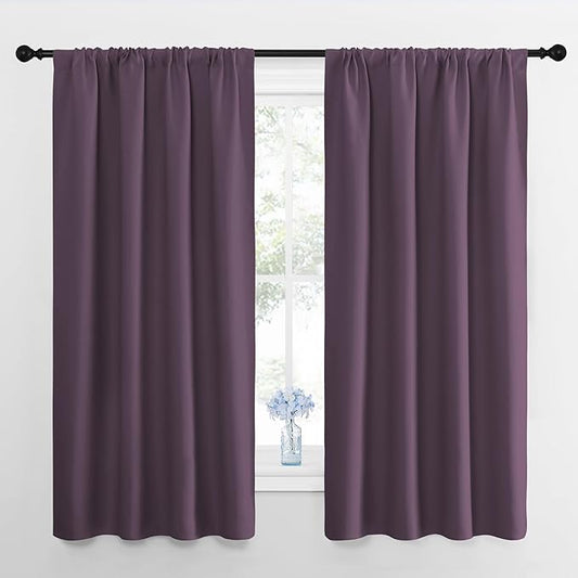 NICETOWN Plum Blackout Curtains for Living Room 42" w x 63" L 2 Panels | Darkening Window Panels Easy-Care Solid Thermal Insulated Draperies Drapes for Daughter Room Bedroom, Light Blocking Decor
