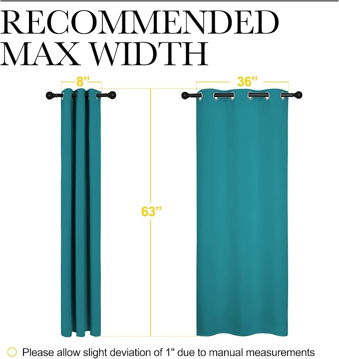 NICETOWN Room Darkening Curtains 63 inch Length 2 Panels, Thermal Insulated Grommet Blackout Curtains for Modern Casual Elegant Bedroom Kids Room Theme Decoration (Peacock Teal, 2 Pieces, W42) | Room Darkening Thermal Insulated Noise Reducing Grommet C...