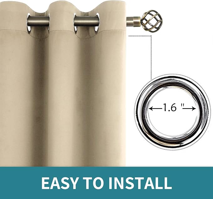BGment Beige Room Darkening Curtains 63 Inch for Bedroom - 2 Panels | Grommet Top, Light-Blocking, Sunblock, Thermal Insulated, Window Drapes for Kids Boys Room, 52x63 Inch