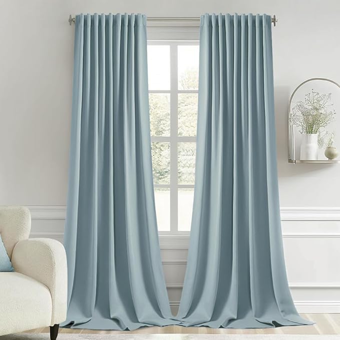 MIULEE Slate Blue Back Tab Blackout Curtains 52x108 Inch Long 2 Panels Set | Rod Pocket Pinch Pleated, Thermal Insulated, Bedroom Living Room Darkening Privacy Drapes, Extra Long Light Blocking Curtains