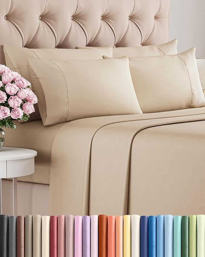 King 6 Piece Bed Sheet Set - Comfy, Breathable & Cooling Sheets - Cream | Ultra Soft Hotel Luxury Bedding Set w/ 8-16 Inch Deep Pockets - 1 Flat & 1 Fitted Sheet & 4 Pillowcases - Wrinkle & Fade Free