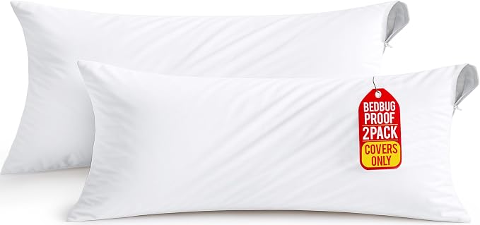 Set of 2 Pillow Protectors with Zipper Body Pillow Size, Pillow Covers | Ultra Soft Pillow Encasements, Bed Bug & Dust Mite Proof, Moisture Wicking and Waterproof Pillow Cases by Utopia Bedding