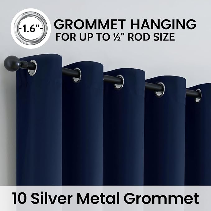 SimpleHome Navy Blue 100% Blackout Curtains Room Darkening Living Room 63 | Curtains for Bedroom,Thermal Insulated Grommet Window Drapes,Curtains for Living Room with Black Back,62 x 63 Inch,2 Panels
