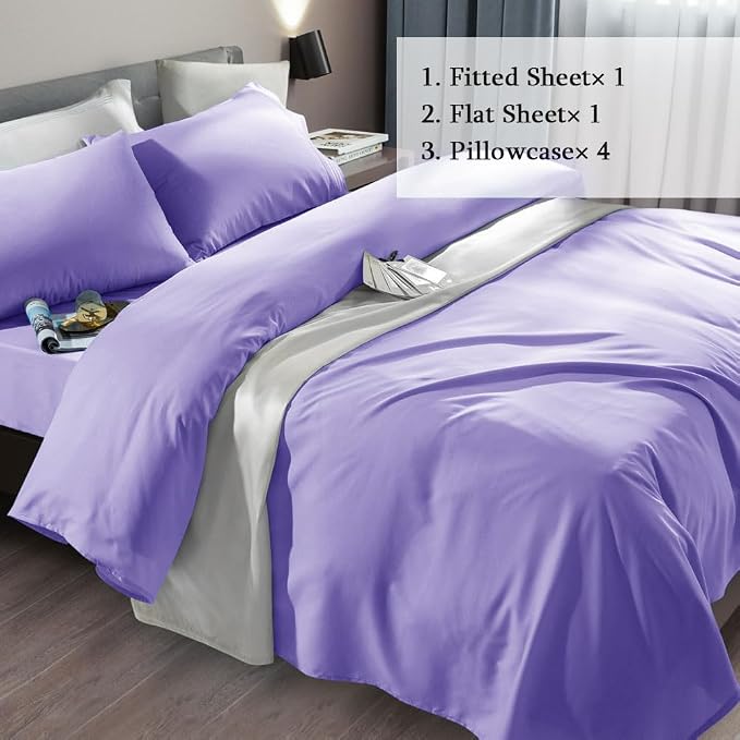 SONORO KATE Bed Sheet Set Super Soft Microfiber Luxury Egyptian Sheets Fit 18-24 Inch Deep Pocket Mattress Wrinkle-6 Piece (Lavender, California King)