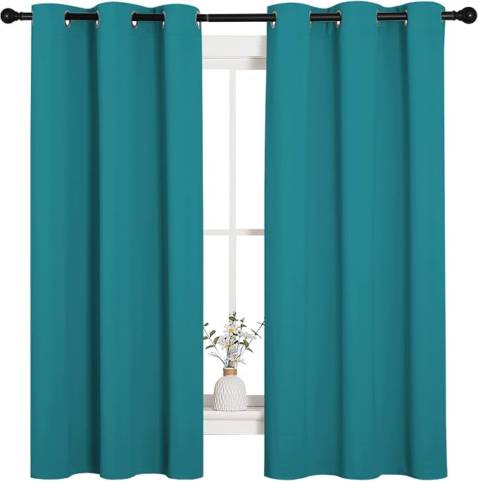 NICETOWN Room Darkening Curtains 63 inch Length 2 Panels, Thermal Insulated Grommet Blackout Curtains for Modern Casual Elegant Bedroom Kids Room Theme Decoration (Peacock Teal, 2 Pieces, W42) | Room Darkening Thermal Insulated Noise Reducing Grommet C...