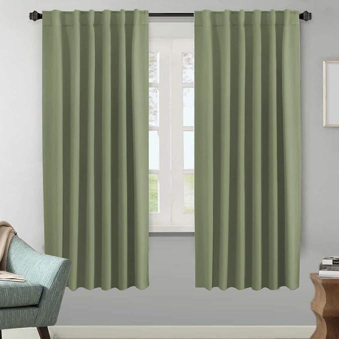 H.VERSAILTEX Blackout Curtains for Living Room Thermal Insulated Window Treatment Panels Room Darkening Blackout Drapes Back Tab/Rod Pocket Bedroom Draperies, 52 x 72 Inch, Sage, 2 Panels