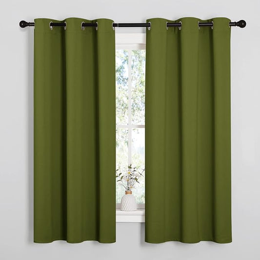 NICETOWN Olive Green Blackout Curtains, 2 Panels, 42" x 48", Olive Green | Thermal Insulated Decoration Drapes for Laundry Room Short Window